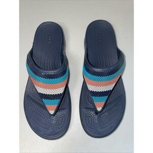 Crocs Monterey Sandals Women's Sz 6 Multicolor Stripe Wedge Casual Beach Pool